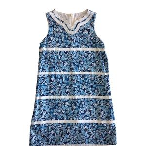 Girls 12 Lands End Blue White Floral Stripe Dress